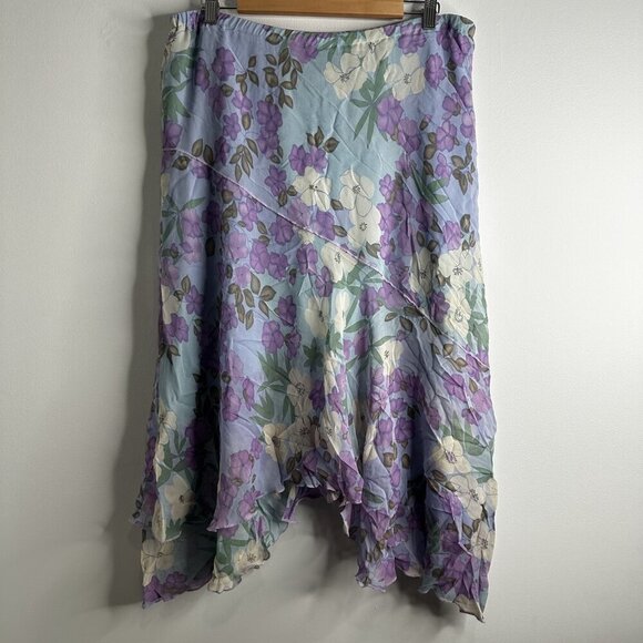 Adrianna Papell Midi Skirt Sz 14 Purple Blue Floral Fairy Romantic Asymmetrical - Picture 4 of 7